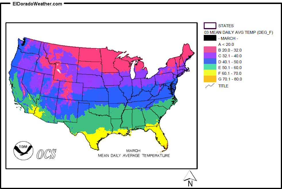 United States March Yearly Annual Mean Daily Average Temperature